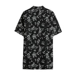 Black And White Flower Print Cotton Hawaiian Shirt
