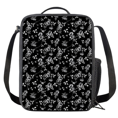Black And White Flower Print Crossbody Lunch Bag