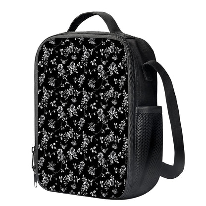 Black And White Flower Print Crossbody Lunch Bag