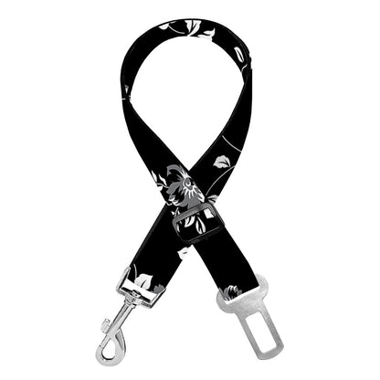 Black And White Flower Print Dog Seat Belt