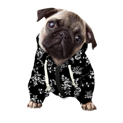 Black And White Flower Print Dog Zip Up Hoodie
