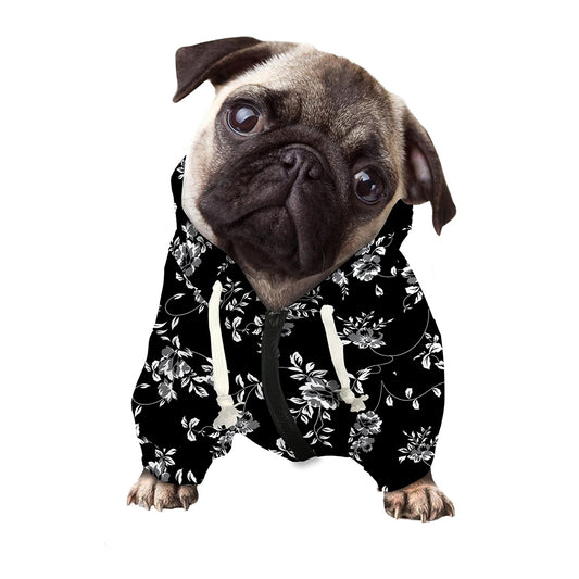 Black And White Flower Print Dog Zip Up Hoodie