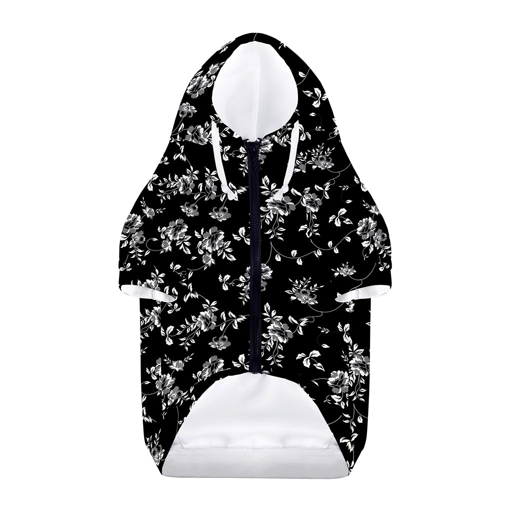 Black And White Flower Print Dog Zip Up Hoodie