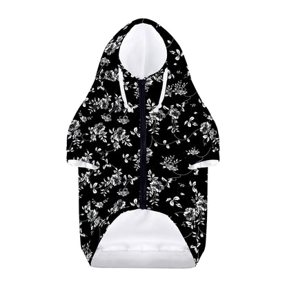 Black And White Flower Print Dog Zip Up Hoodie