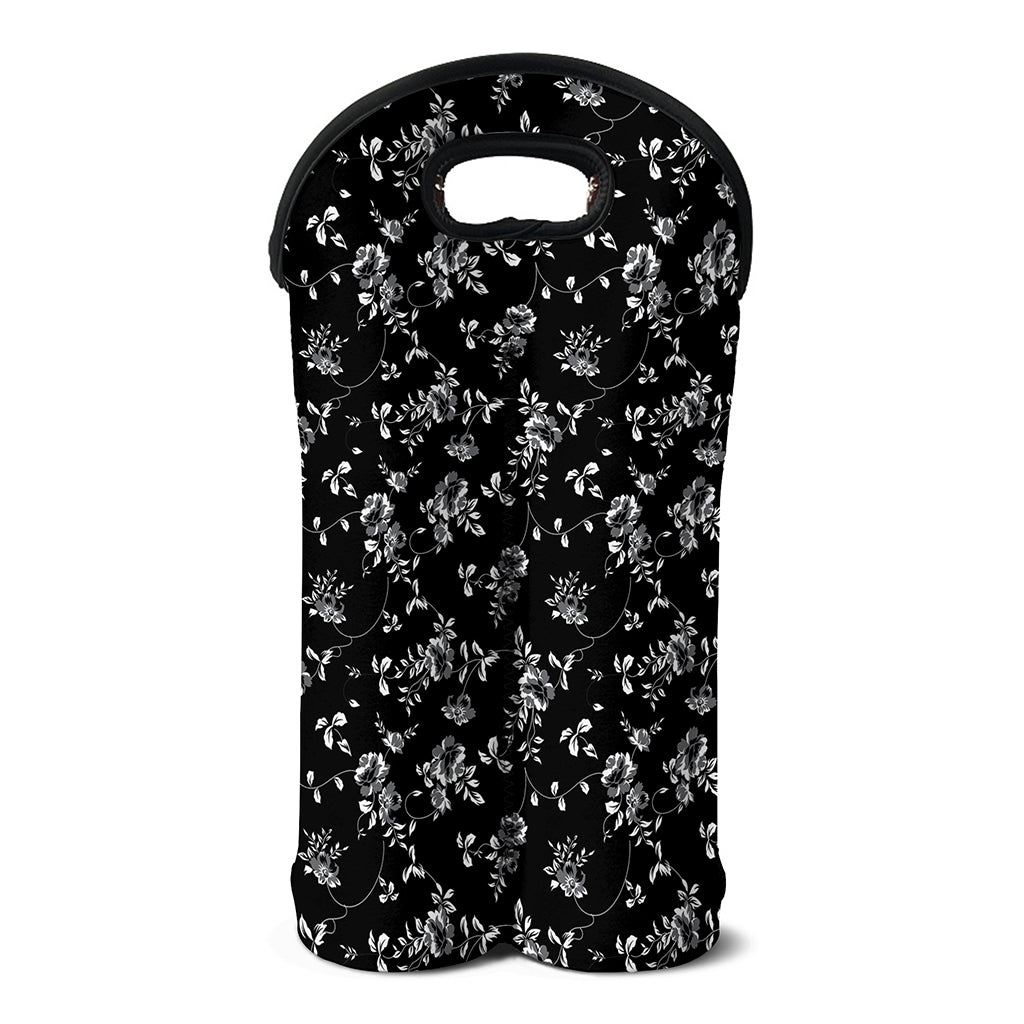 Black And White Flower Print Double Neoprene Wine Tote