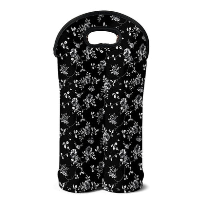 Black And White Flower Print Double Neoprene Wine Tote
