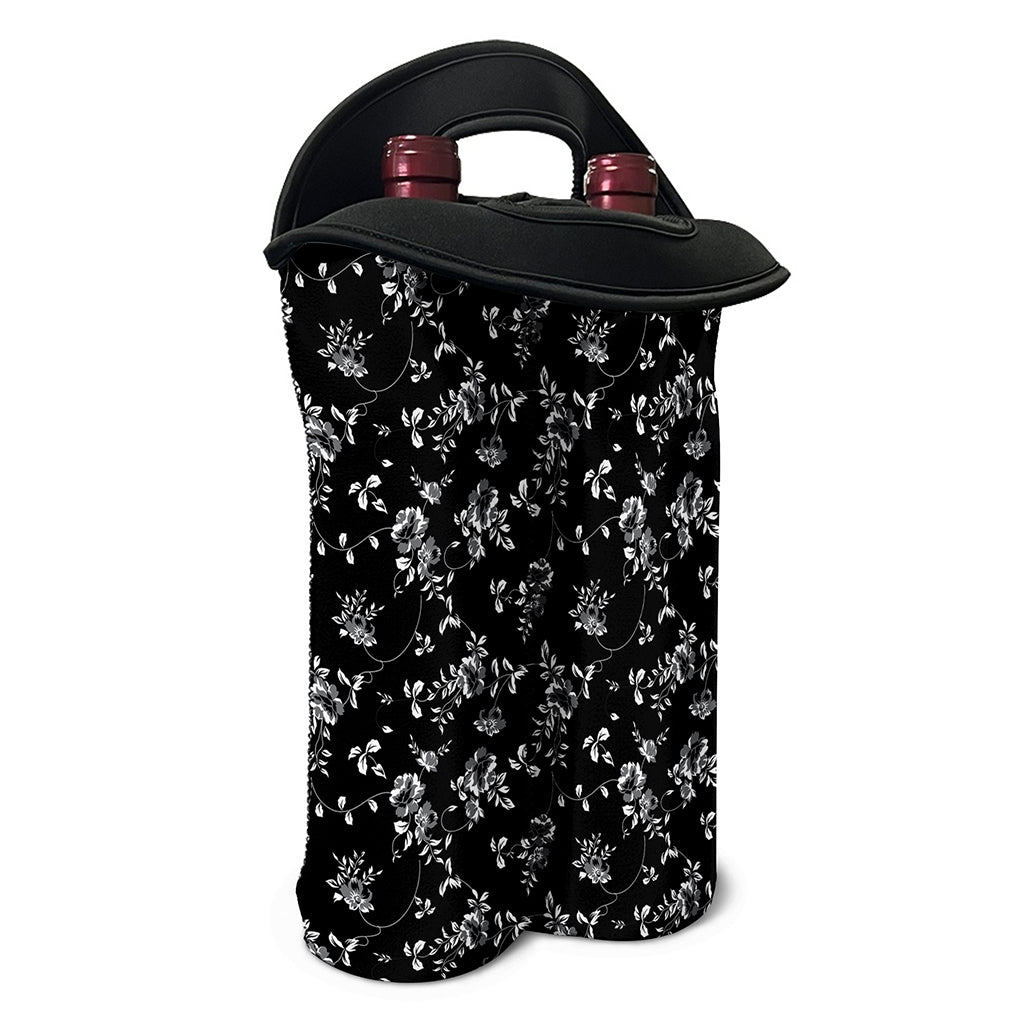 Black And White Flower Print Double Neoprene Wine Tote