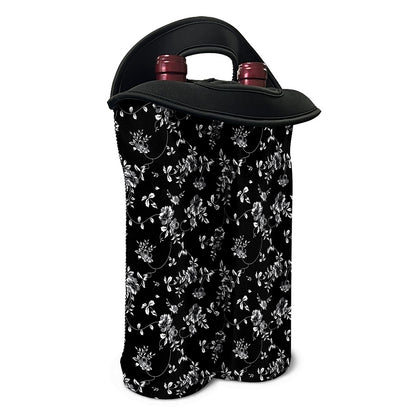 Black And White Flower Print Double Neoprene Wine Tote