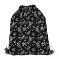 Black And White Flower Print Drawstring Bag