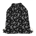 Black And White Flower Print Drawstring Bag