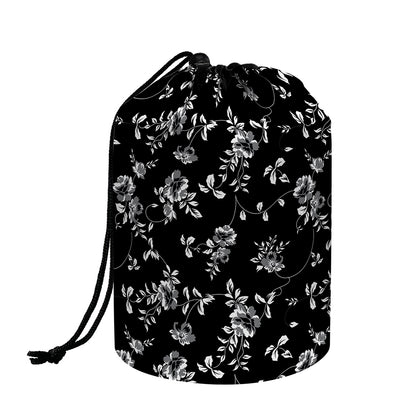Black And White Flower Print Drawstring Makeup Bag