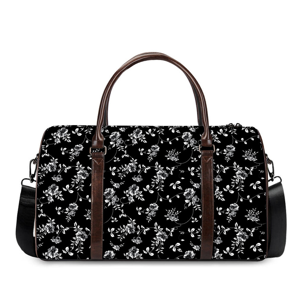 Black And White Flower Print Duffle Bag