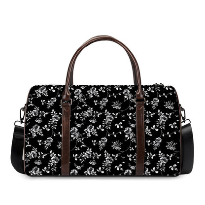 Black And White Flower Print Duffle Bag