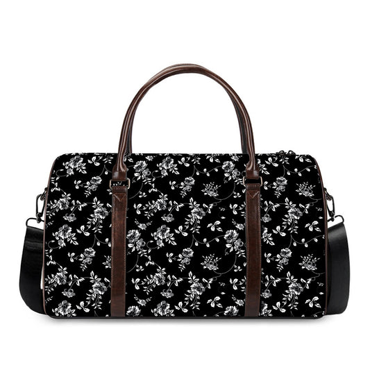 Black And White Flower Print Duffle Bag
