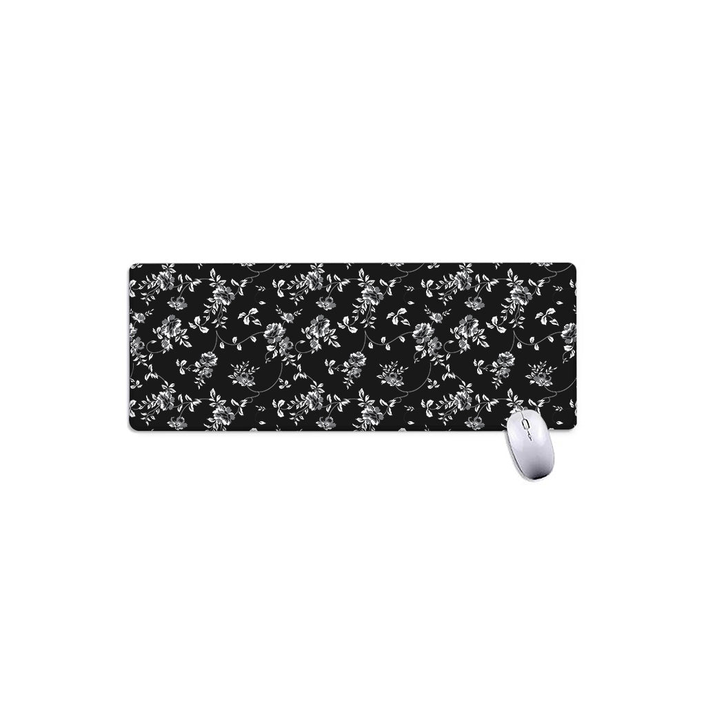 Black And White Flower Print Extended Mouse Pad