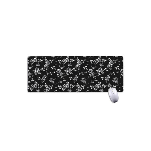 Black And White Flower Print Extended Mouse Pad