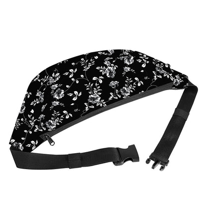Black And White Flower Print Fanny Pack