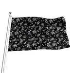 Black And White Flower Print Flag