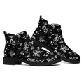 Black And White Flower Print Flat Ankle Boots