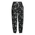 Black And White Flower Print Fleece Lined Knit Pants