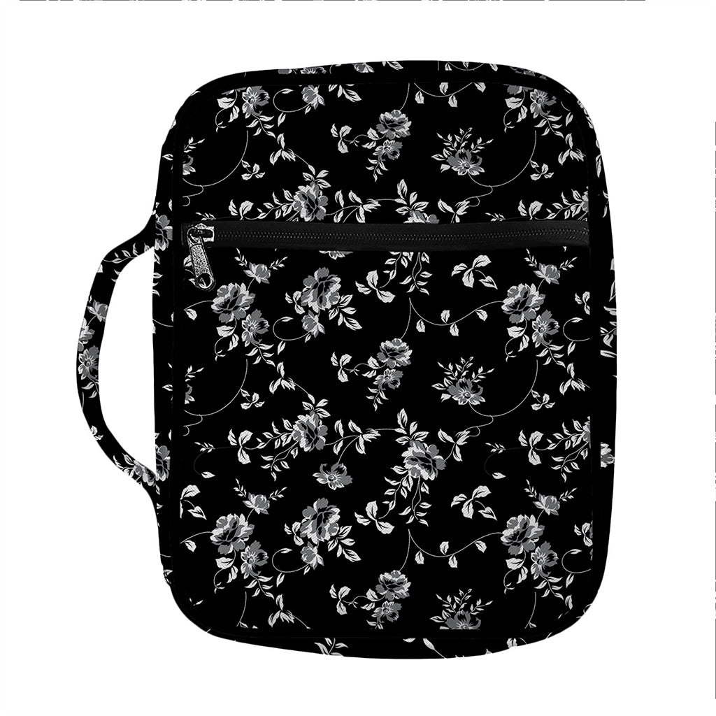 Black And White Flower Print Front Pocket Bible Bag