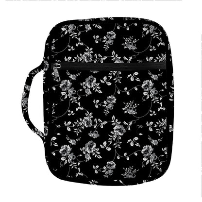 Black And White Flower Print Front Pocket Bible Bag