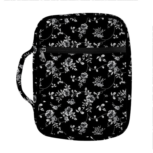 Black And White Flower Print Front Pocket Bible Bag