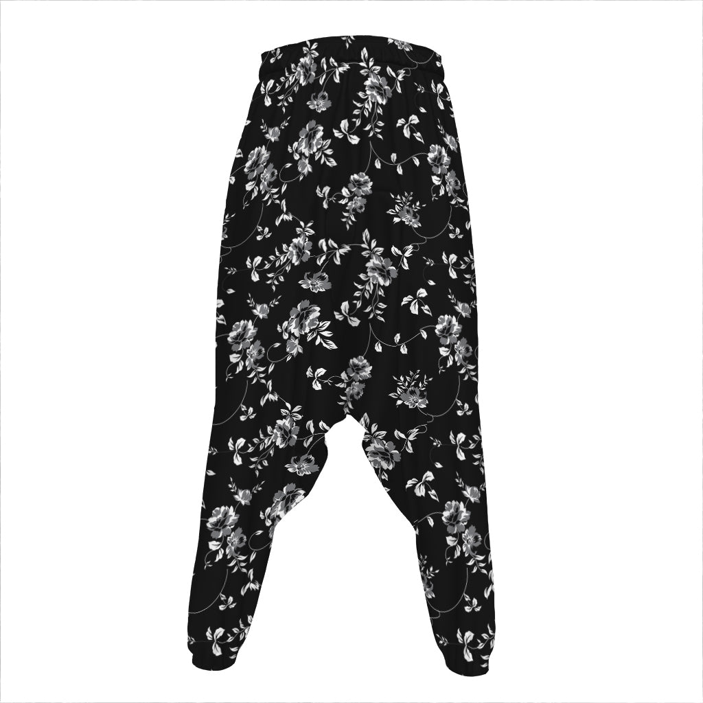 Black And White Flower Print Hammer Pants
