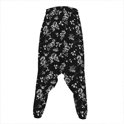 Black And White Flower Print Hammer Pants