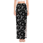 Black And White Flower Print High Slit Maxi Skirt