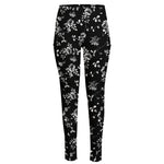 Black And White Flower Print High-Waisted Pocket Leggings