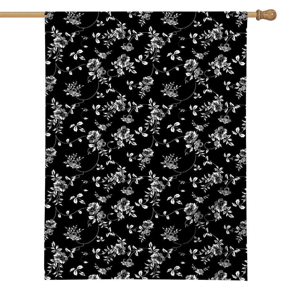 Black And White Flower Print House Flag