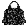 Black And White Flower Print Insulated Lunch Bag