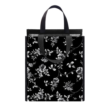 Black And White Flower Print Insulated Lunch Tote