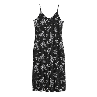 Black And White Flower Print Jersey Midi Cami Dress