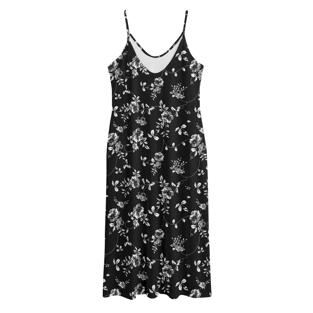 Black And White Flower Print Jersey Midi Cami Dress