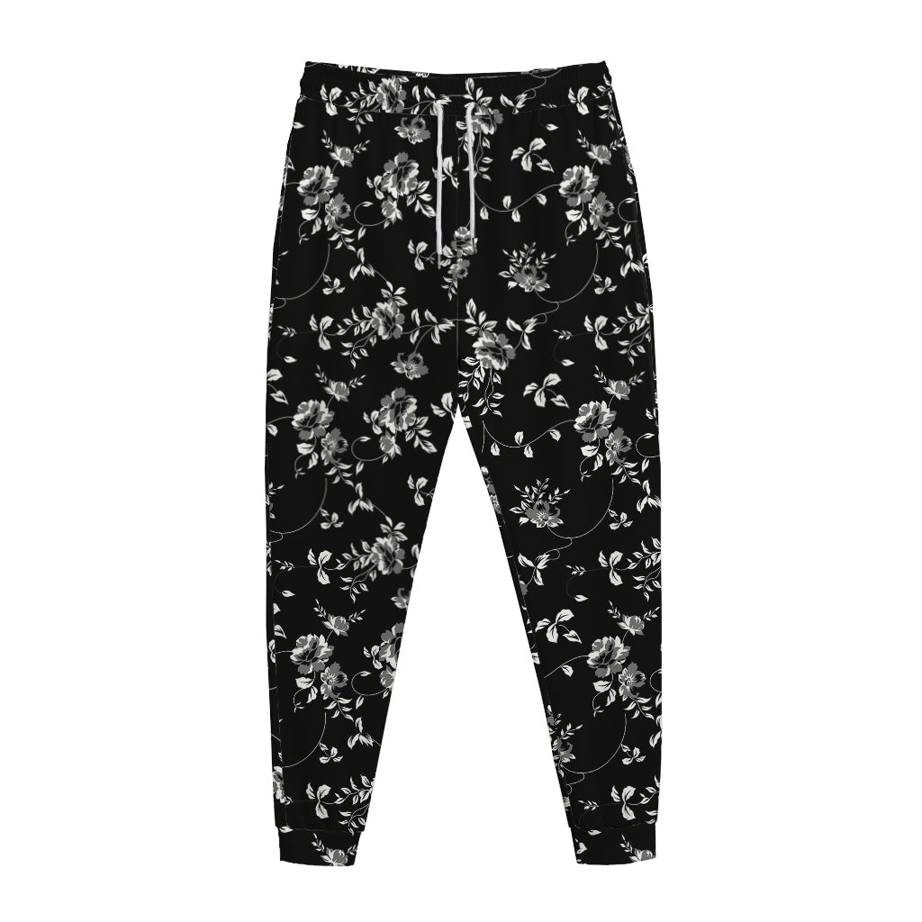 Black And White Flower Print Jogger Pants