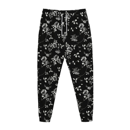 Black And White Flower Print Jogger Pants