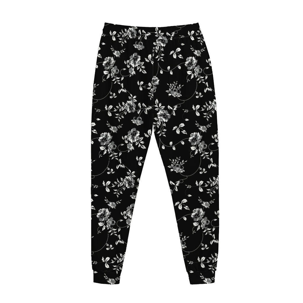 Black And White Flower Print Jogger Pants