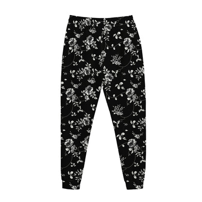Black And White Flower Print Jogger Pants
