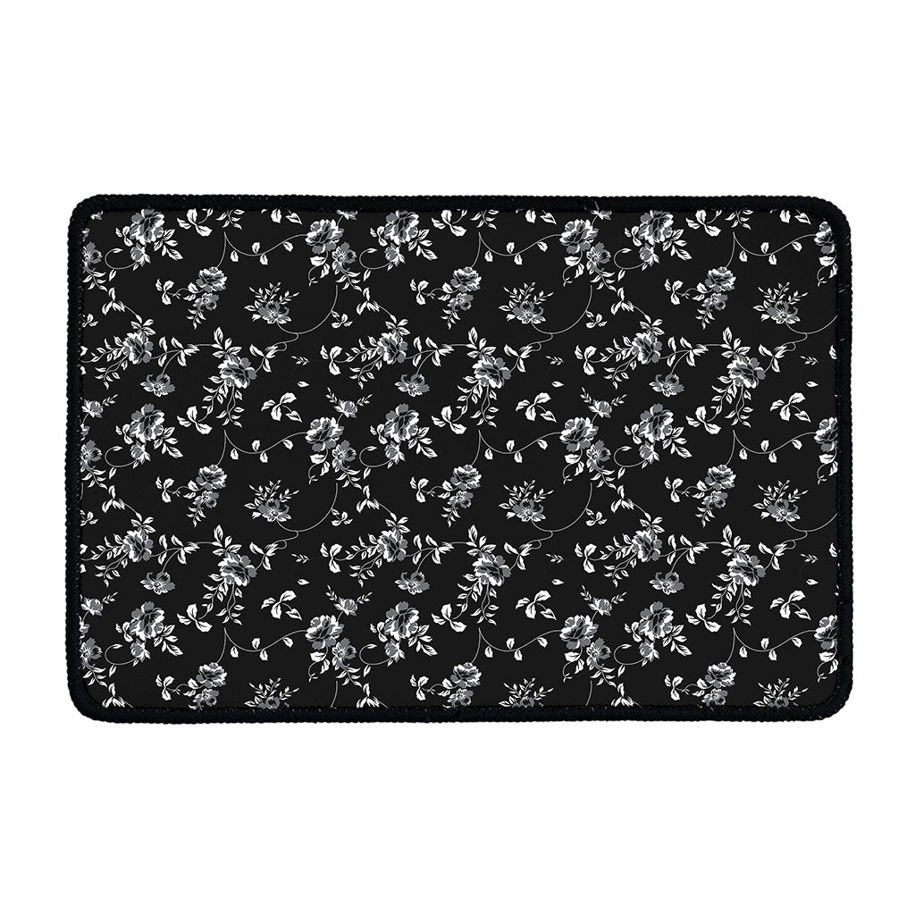 Black And White Flower Print Kitchen Mat