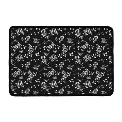 Black And White Flower Print Kitchen Mat