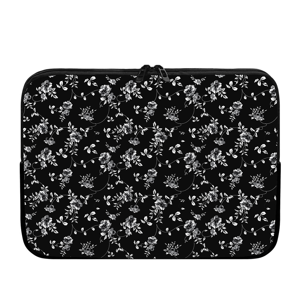 Black And White Flower Print Laptop Sleeve