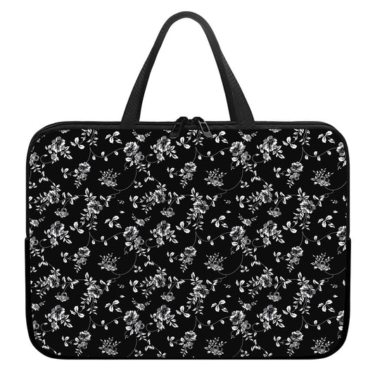 Black And White Flower Print Laptop Sleeve With Handle