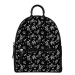 Black And White Flower Print Leather Backpack
