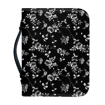 Black And White Flower Print Leather Bible Cover