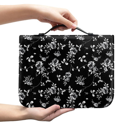 Black And White Flower Print Leather Bible Cover