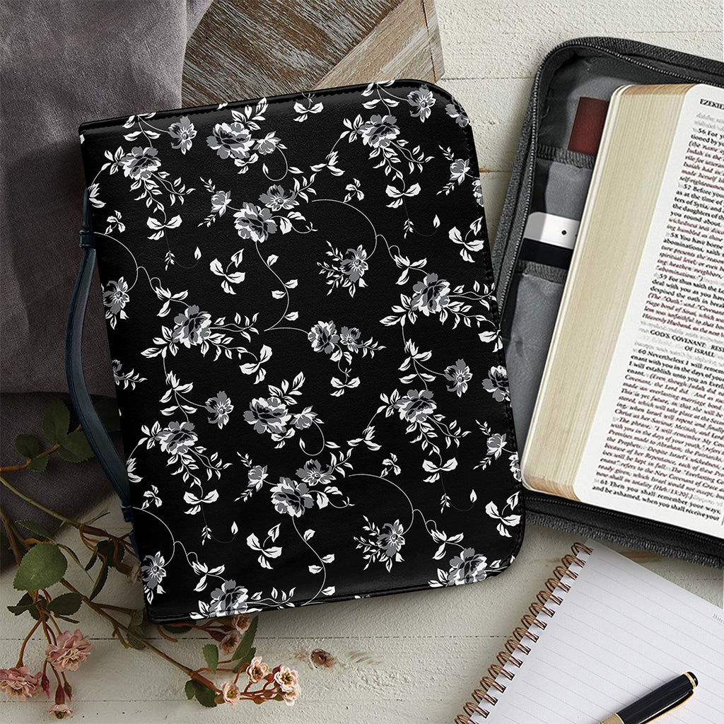 Black And White Flower Print Leather Bible Cover