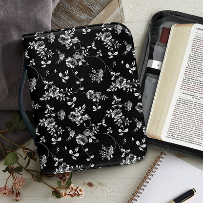 Black And White Flower Print Leather Bible Cover