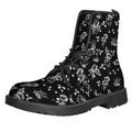 Black And White Flower Print Lace-Up Boots
